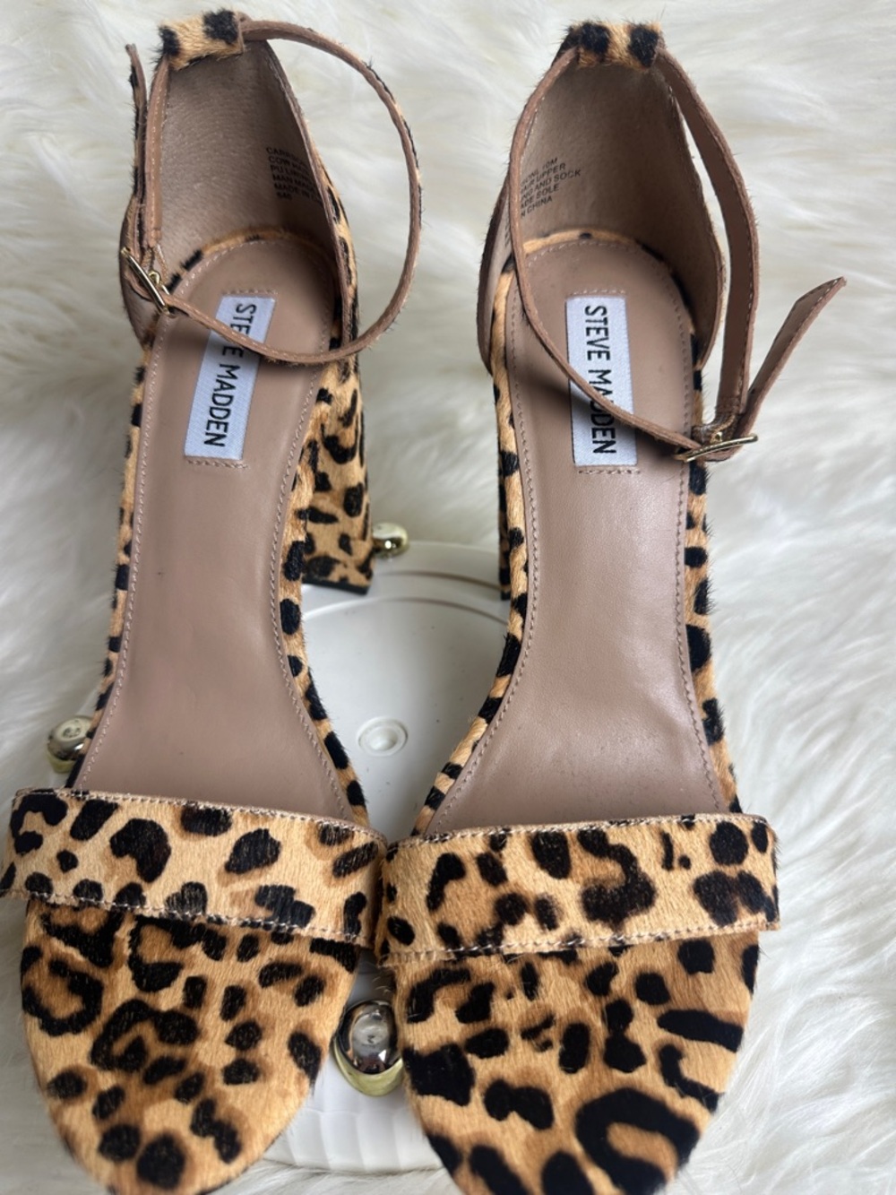 Steve Madden Leopard Print Cow Hair 
Block Heel Sandal Size 10 - Picture 2 of 12